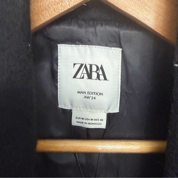 Zara Men's Black wool trench Coat new with tags size M - Picture 2 of 7